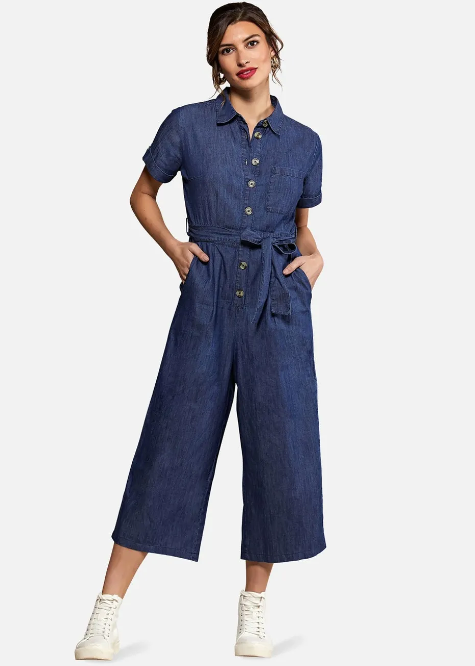 Yumi Navy Cotton Denim Jumpsuit