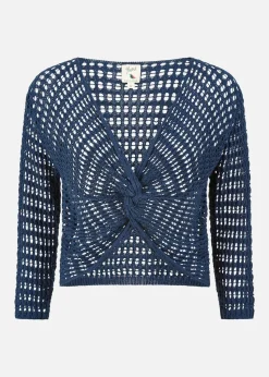 Yumi Navy Crochet Cotton Twisted Bolero Top