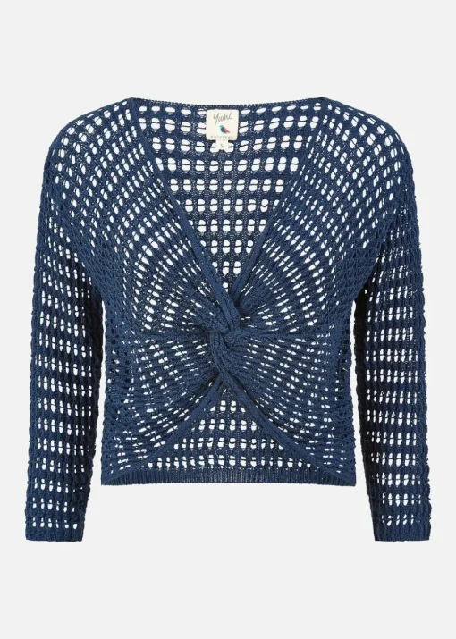 Yumi Navy Crochet Cotton Twisted Bolero Top
