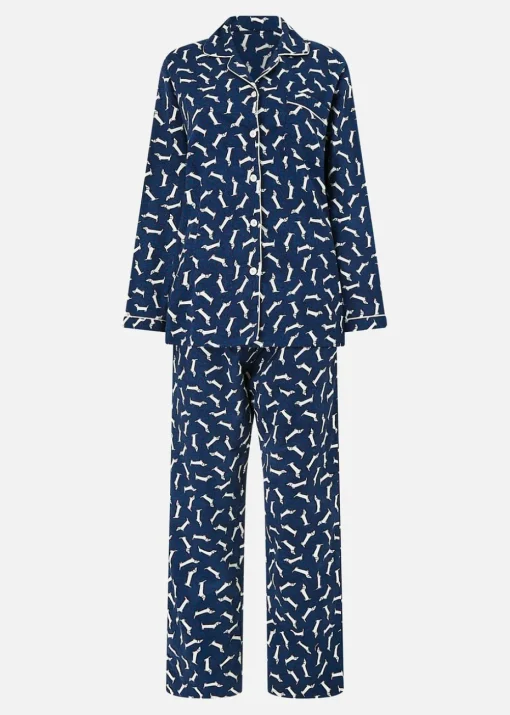 Yumi Navy Dachshund Brushed Cotton Pyjamas