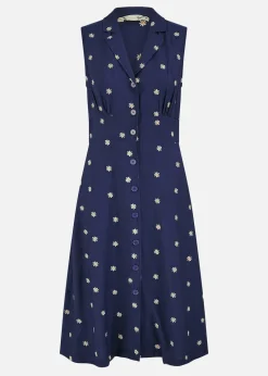 Yumi Navy Daisy Print Sleeveless Shirt Dress