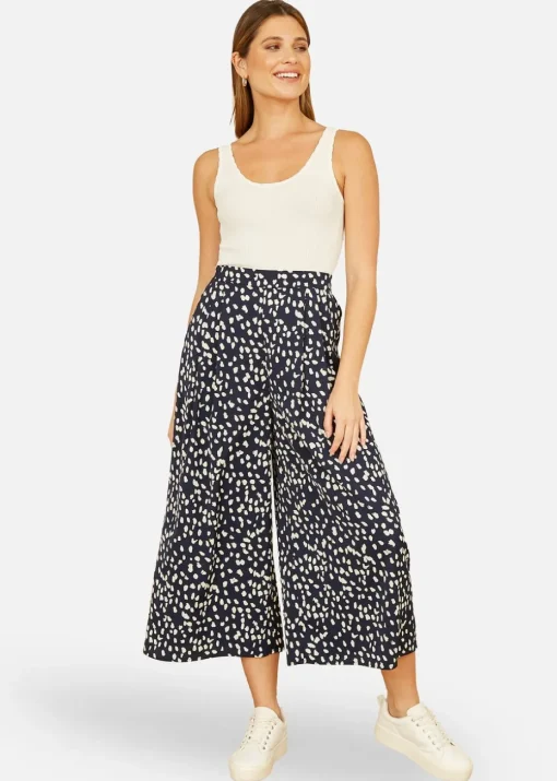 Yumi Navy Dash Print Culottes