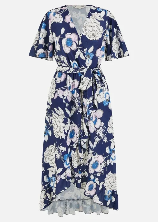 Yumi Navy Floral Midi Wrap Dress
