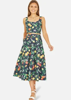 Yumi Navy Organic Cotton Citrus Print Crop Top