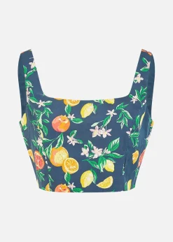 Yumi Navy Organic Cotton Citrus Print Crop Top