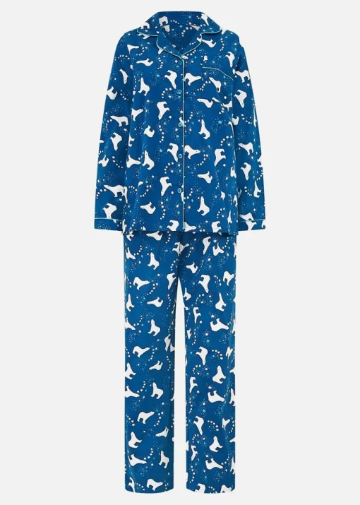 Yumi Navy Polar Bear Brushed Cotton Pyjamas