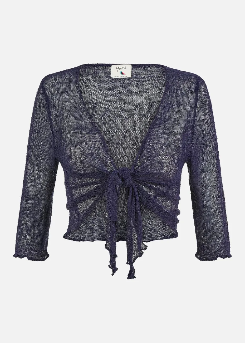 Yumi Navy Popcorn Yarn Tie Front Bolero