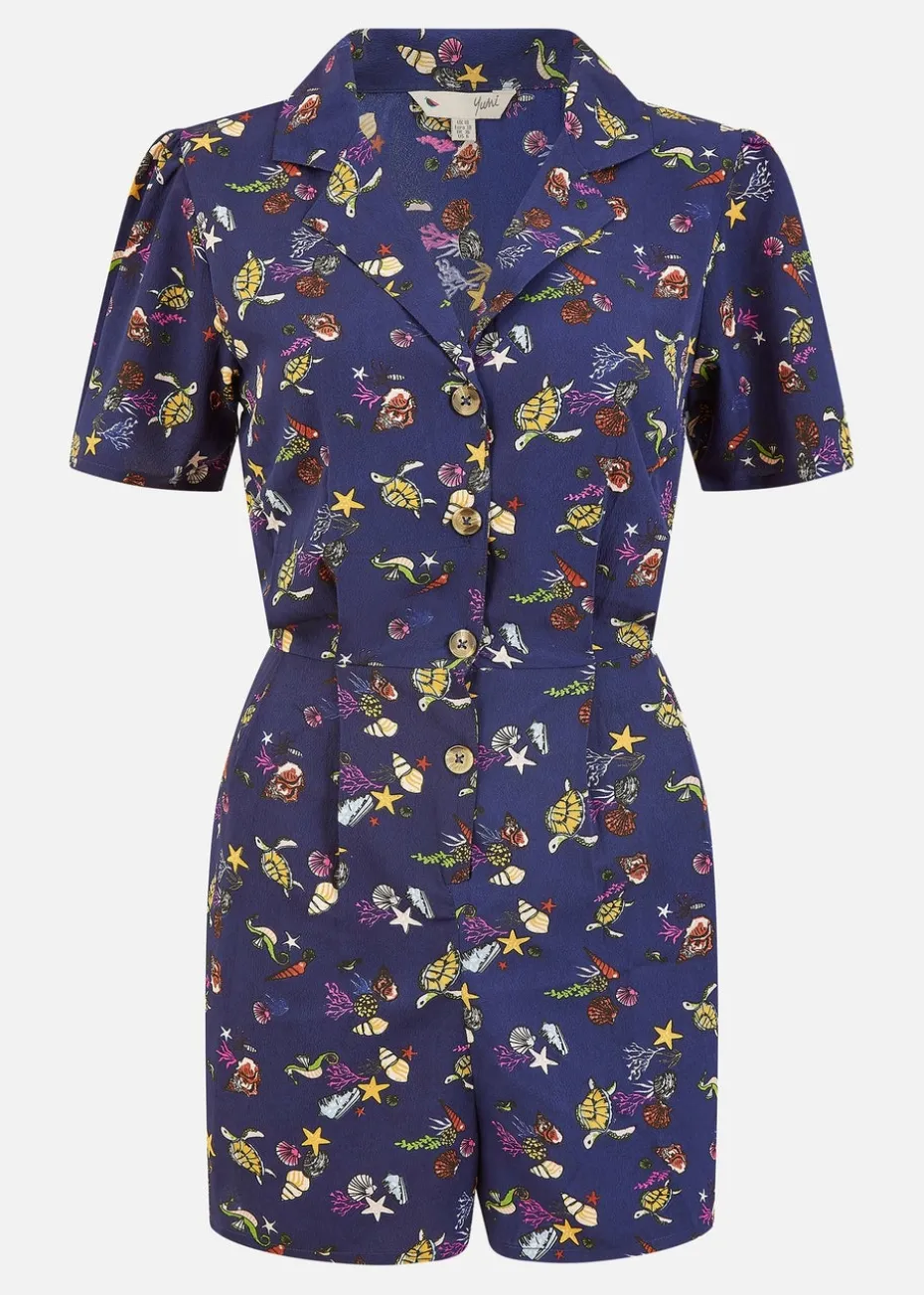 Yumi Navy Recycled Sealife Playsuit
