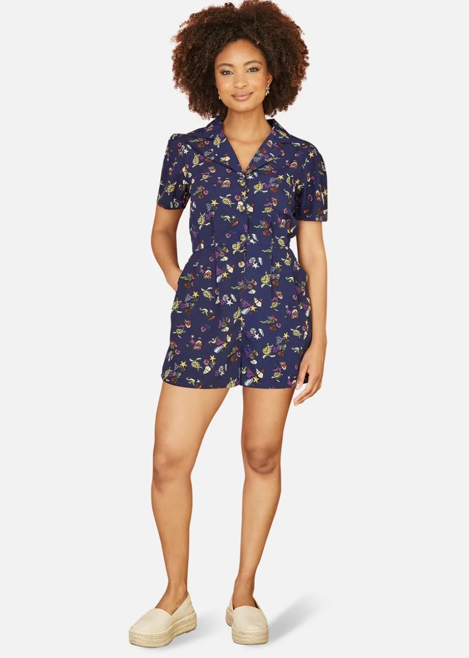 Yumi Navy Recycled Sealife Playsuit