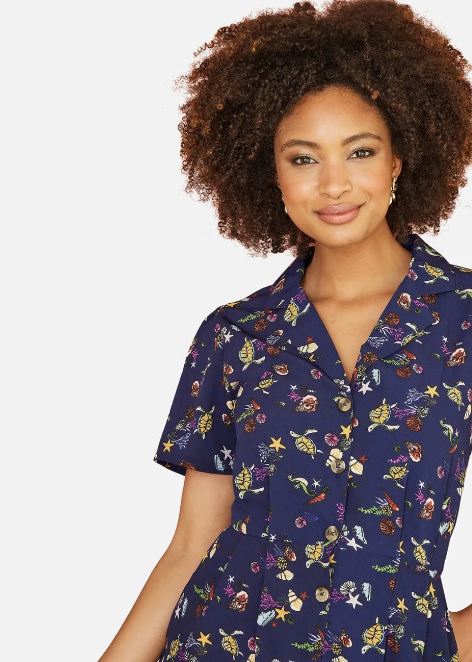 Yumi Navy Recycled Sealife Playsuit