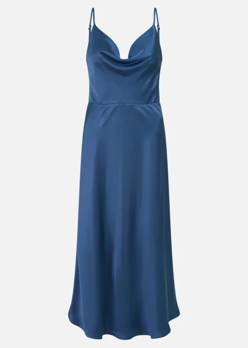 Yumi Navy Satin Cowl Neck Midi Dress