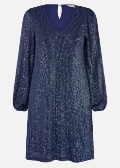Yumi Navy  Sequin Tunic With Balloon Sleeves
