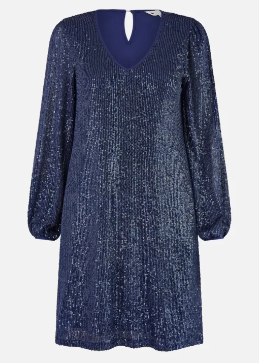 Yumi Navy  Sequin Tunic With Balloon Sleeves