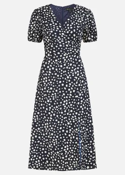 Yumi Navy Spot Midi Tea Dress