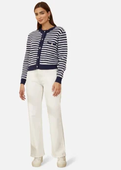 Yumi Navy Stripe Knit Relaxed Fit Cardigan