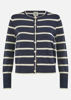 Yumi Navy Striped Sparkle Knitted Cardigan