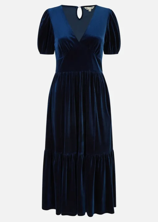 Yumi Navy Velvet Midi Dress