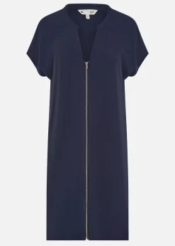 Yumi Navy Viscose Zip Tunic Dress
