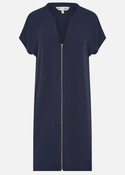 Yumi Navy Viscose Zip Tunic Dress
