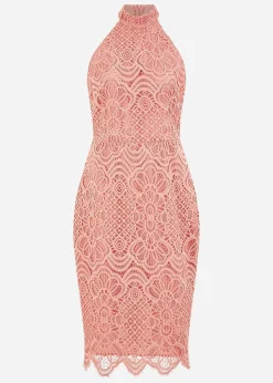 Yumi Pink Lace Halter Neck Dress