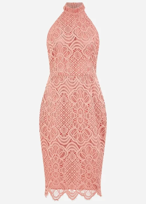 Yumi Pink Lace Halter Neck Dress