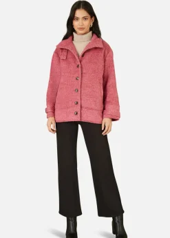 Yumi Pink Oversize Fit Button Up Jacket With High Collar