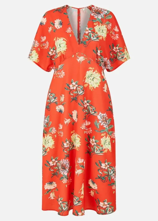 Yumi Red Floral Kimono Midi Dress
