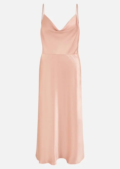 Yumi Rose Pink Satin Cowl Neck Midi Dress