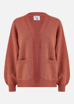 Yumi Rust Metallic Relaxed Slouchy Cardigan With Pockets