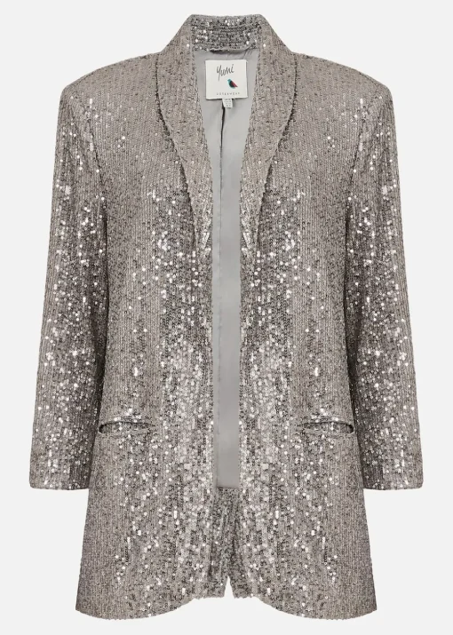 Yumi Silver Sequin Blazer With Pockets