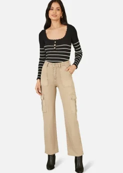 Yumi Stone Stretch Cargo Canvas Stretch Pants