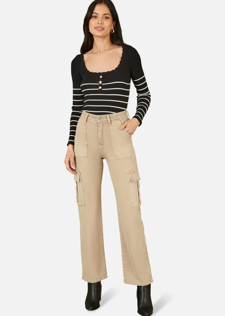 Yumi Stone Stretch Cargo Canvas Stretch Pants