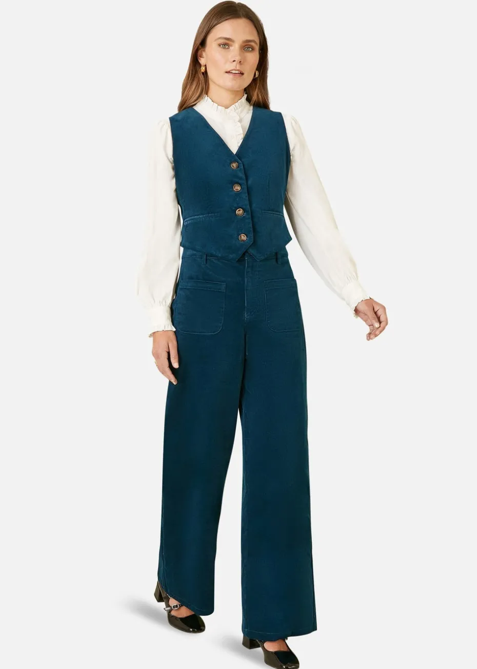 Yumi Teal Cord Trousers With Patch Pockets