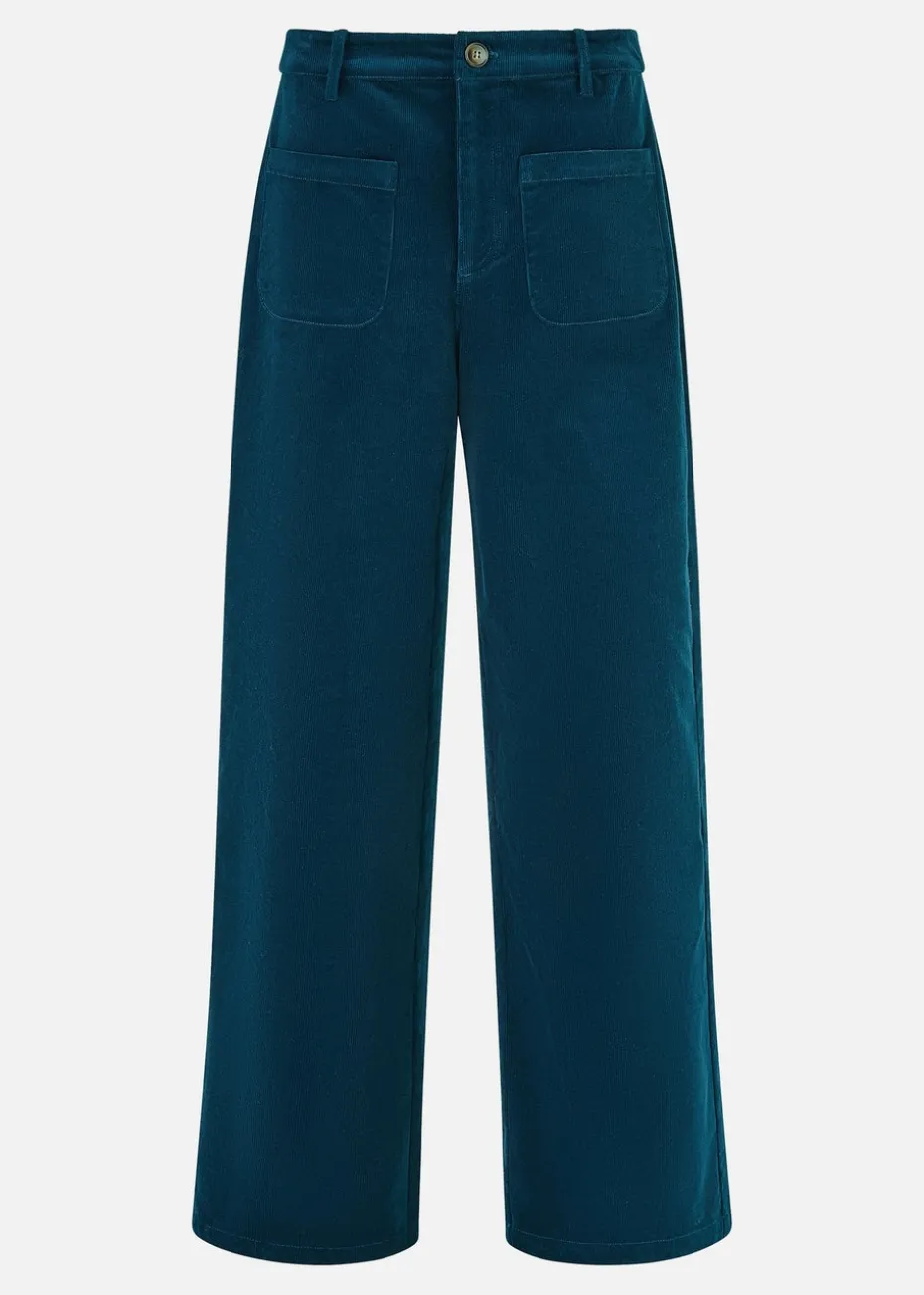 Yumi Teal Cord Trousers With Patch Pockets