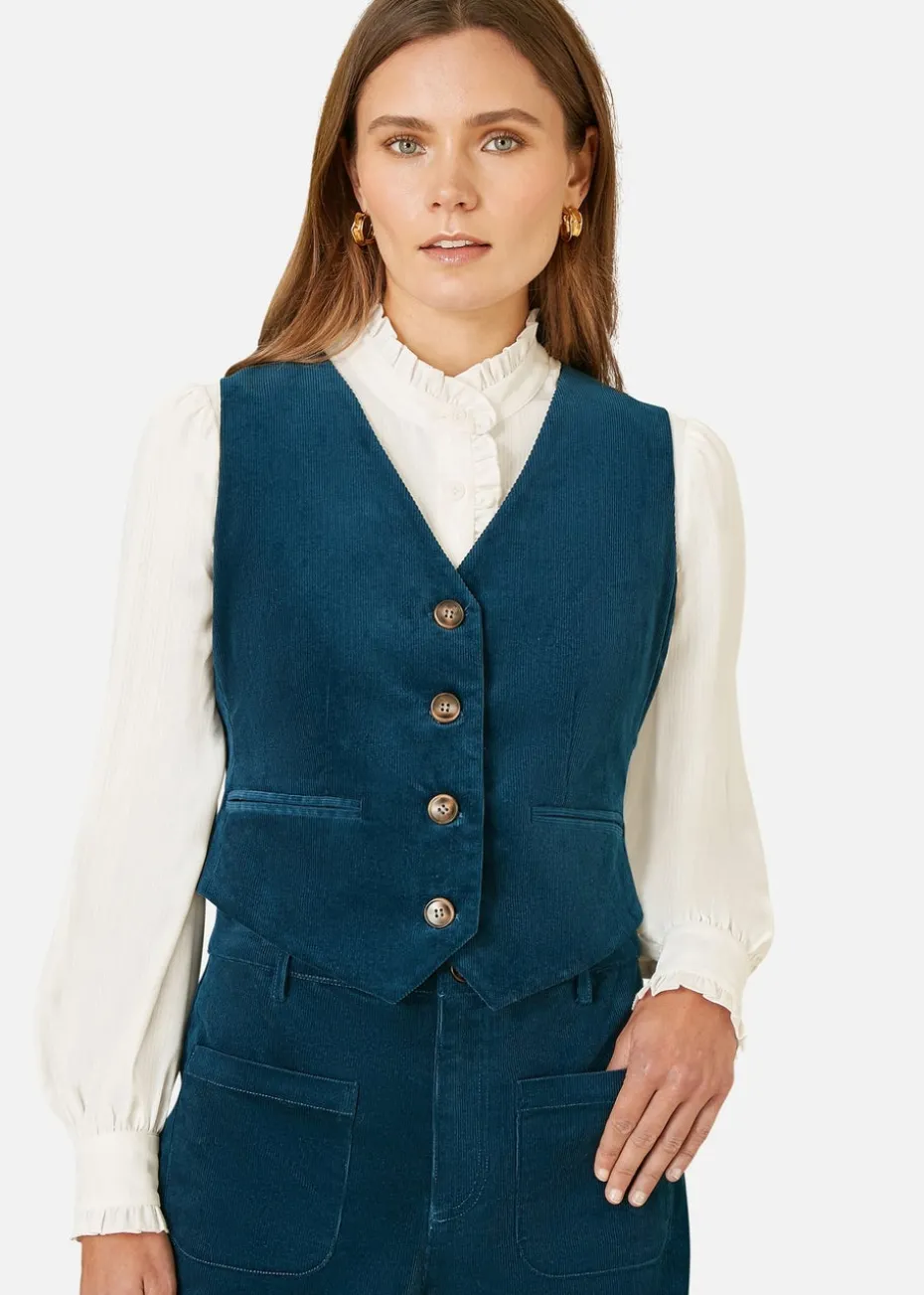 Yumi Teal Cord Trousers With Patch Pockets