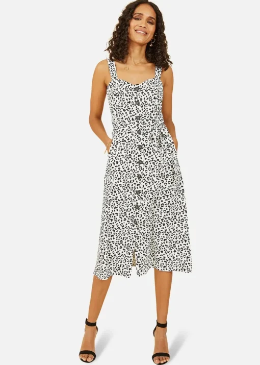 Yumi White Animal Print Button Up Sundress