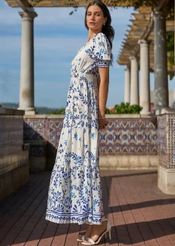 Yumi White Border Print Maxi Dress