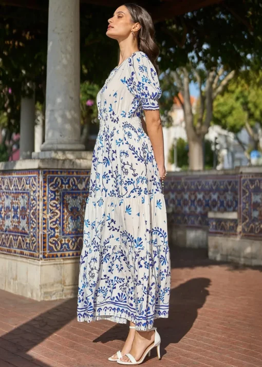 Yumi White Border Print Maxi Dress