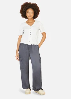 Yumi White Cotton Button Detail T-Shirt