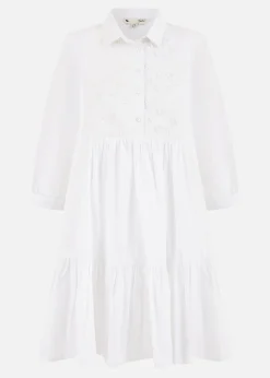 Yumi White Cotton Flower Tunic Dress