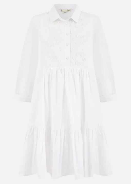 Yumi White Cotton Flower Tunic Dress