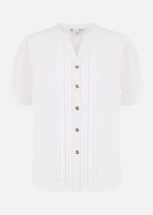 Yumi White Cotton Pleated Short Sleeve Shirt