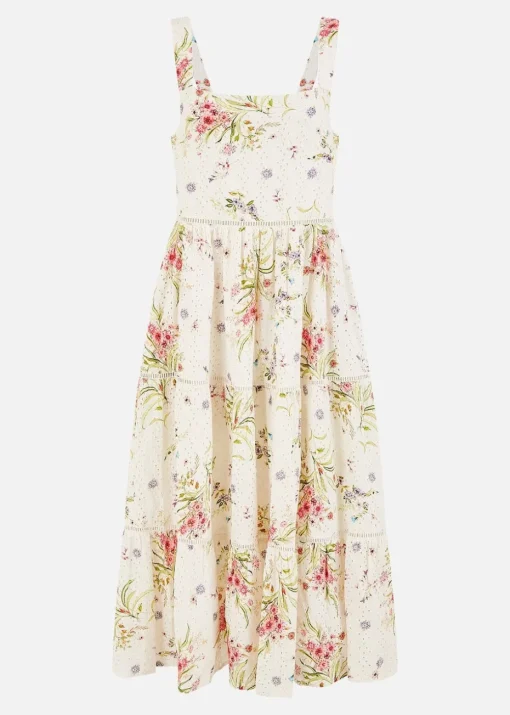 Yumi White Floral Broderie Anglaise Midi Sun Dress