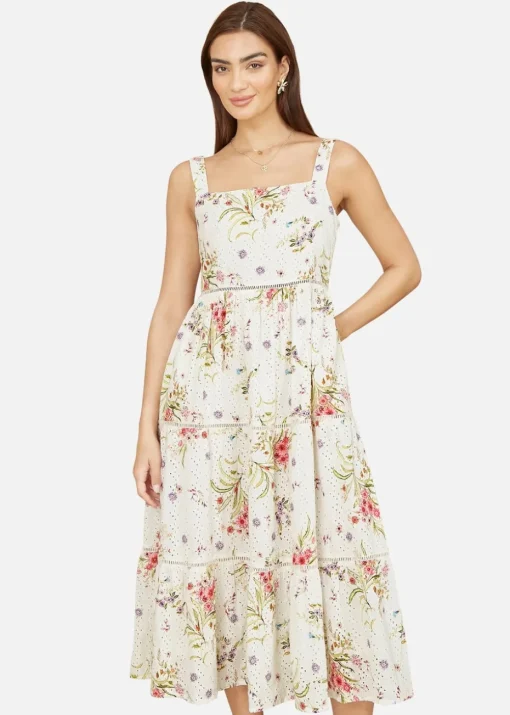Yumi White Floral Broderie Anglaise Midi Sun Dress