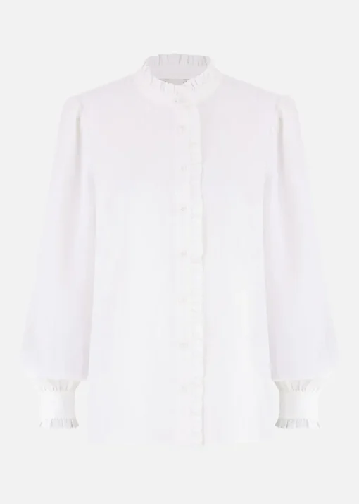 Yumi White Frill High Neck Shirt
