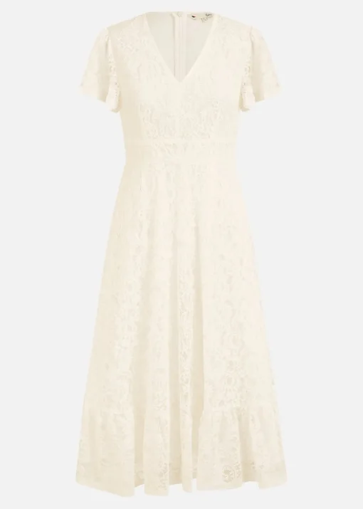 Yumi White Lace Midi Skater Dress