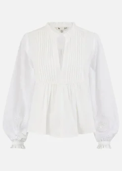 Yumi White Pleated Cotton Bib Shirt