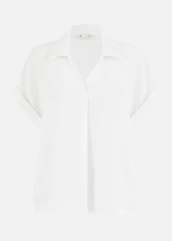 Yumi White Stretch Relaxed Top With Collar