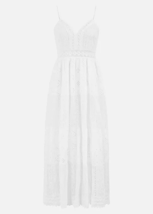 Yumi White Tiered Maxi Dress With Ruched Back